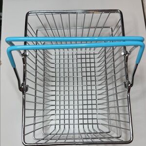 Fun Metal Wire Basket Blue Handles shipping cart display jewelry supply holder